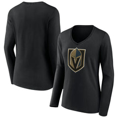 Vegas Golden Knights Women's Team Logo Long Sleeve V-Neck T-Shirt - Black T-shirts