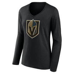 Vegas Golden Knights Women's Team Logo Long Sleeve V-Neck T-Shirt - Black T-shirts