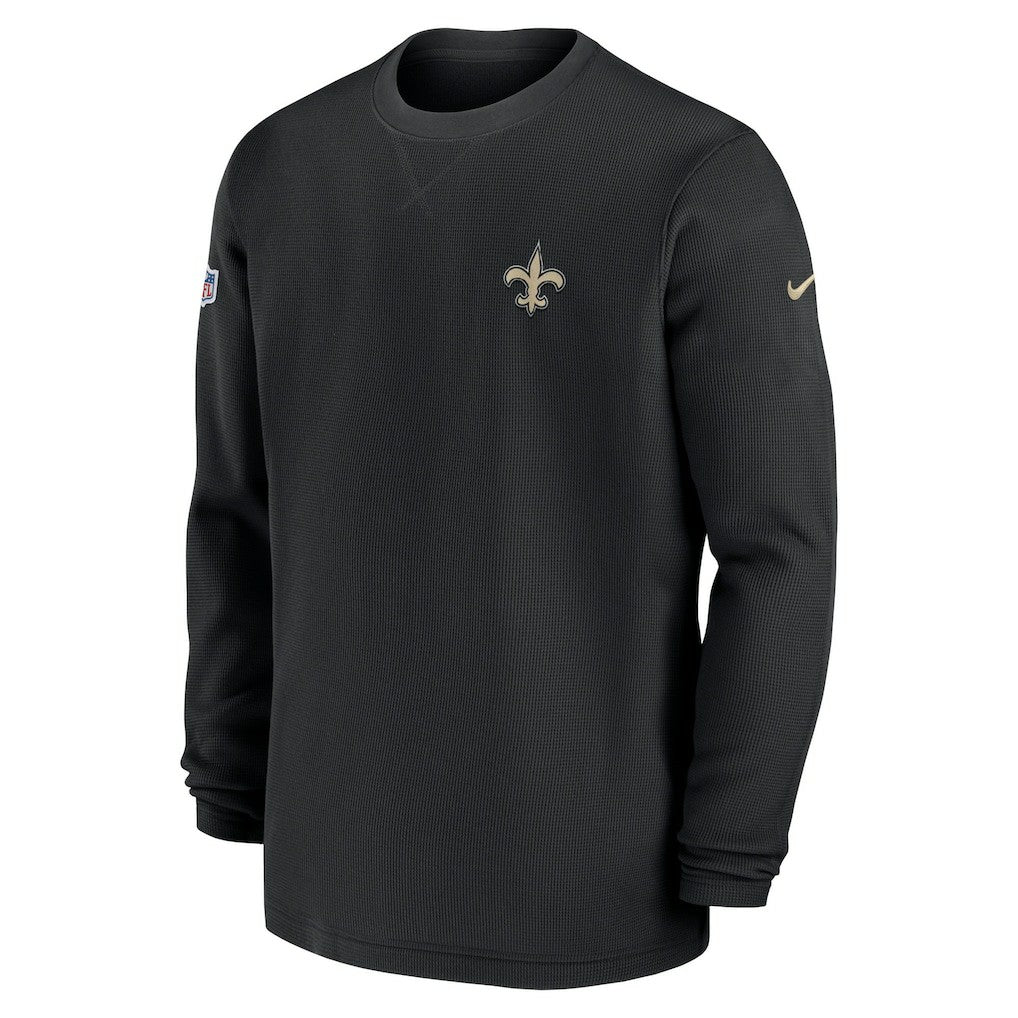 New Orleans Saints 2023 Sideline Throwback Heavy Brushed Waffle Long Sleeve Top - Black outlet