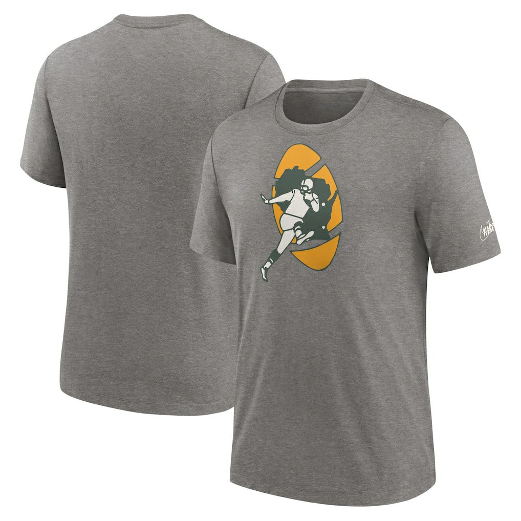 Green Bay Packers Rewind Logo Tri-Blend T-Shirt - Heather Charcoal cheap