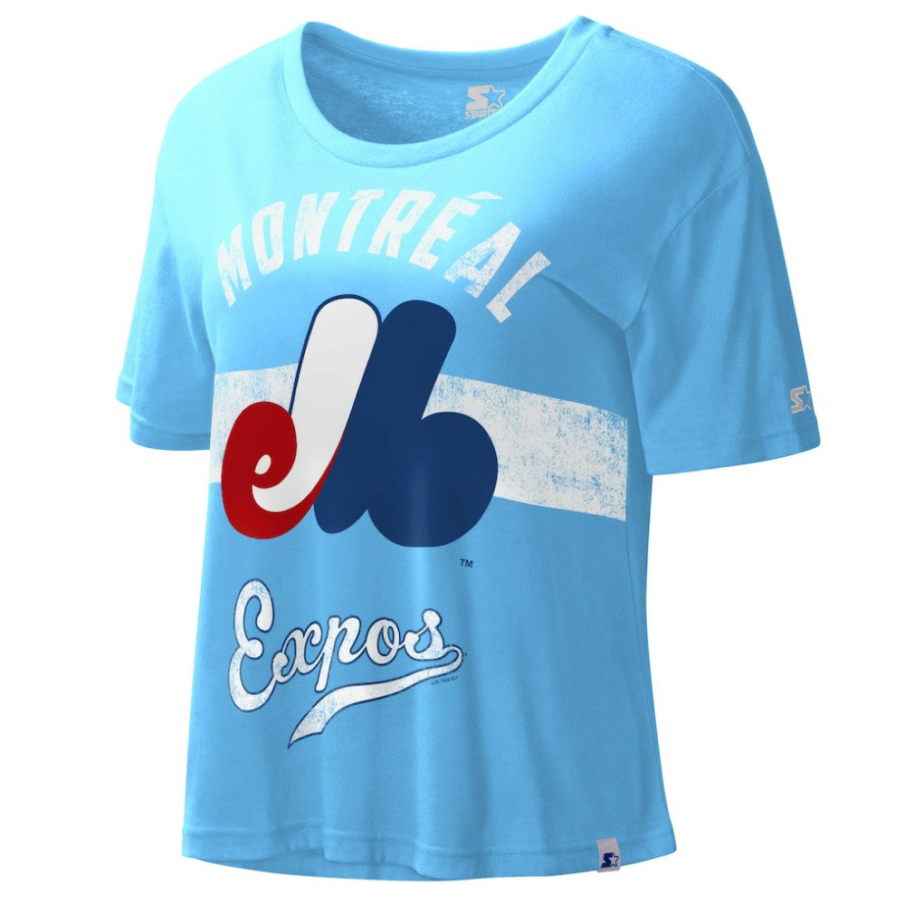 Montreal Expos Starter Cooperstown Collection Women's Record Setter Crop Top Light Blue