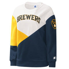 Milwaukee Brewers Starter Women's Shutout Pullover Sweatshirt White/Navy