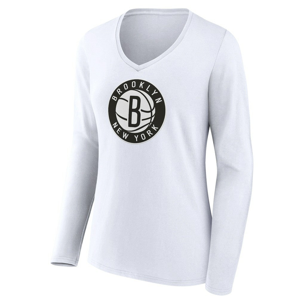 Brooklyn Nets Women's Alternate Logo V-Neck Long Sleeve T-Shirt - White for sale