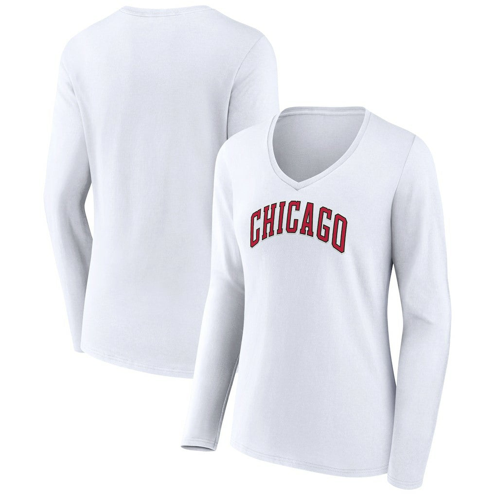 Chicago Bulls Women's Alternate Logo V-Neck Long Sleeve T-Shirt sale - White sale
