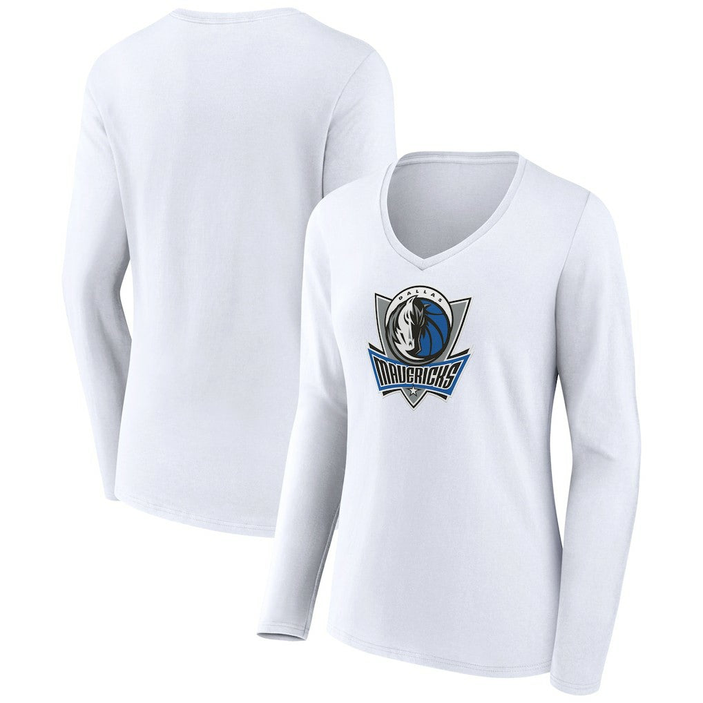 Dallas Mavericks Women's Alternate Logo V-Neck Long Sleeve T-Shirt sale - White cheap