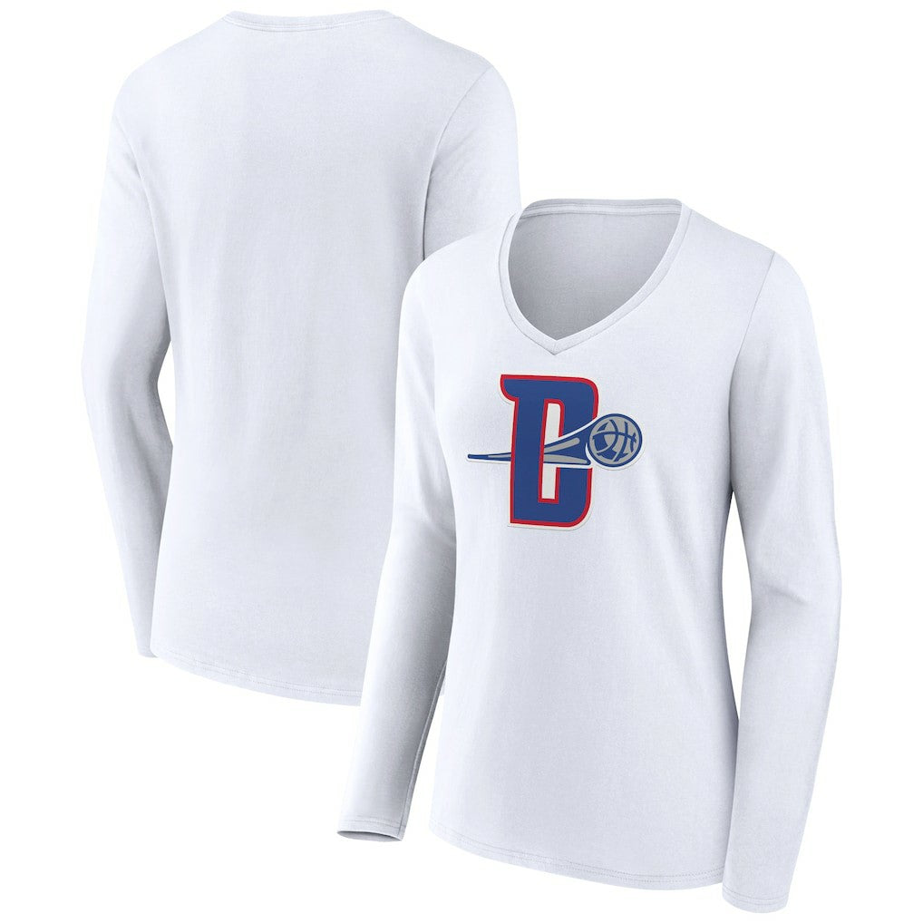 Detroit Pistons Women's Alternate Logo V-Neck Long Sleeve T-Shirt sale - White for sale