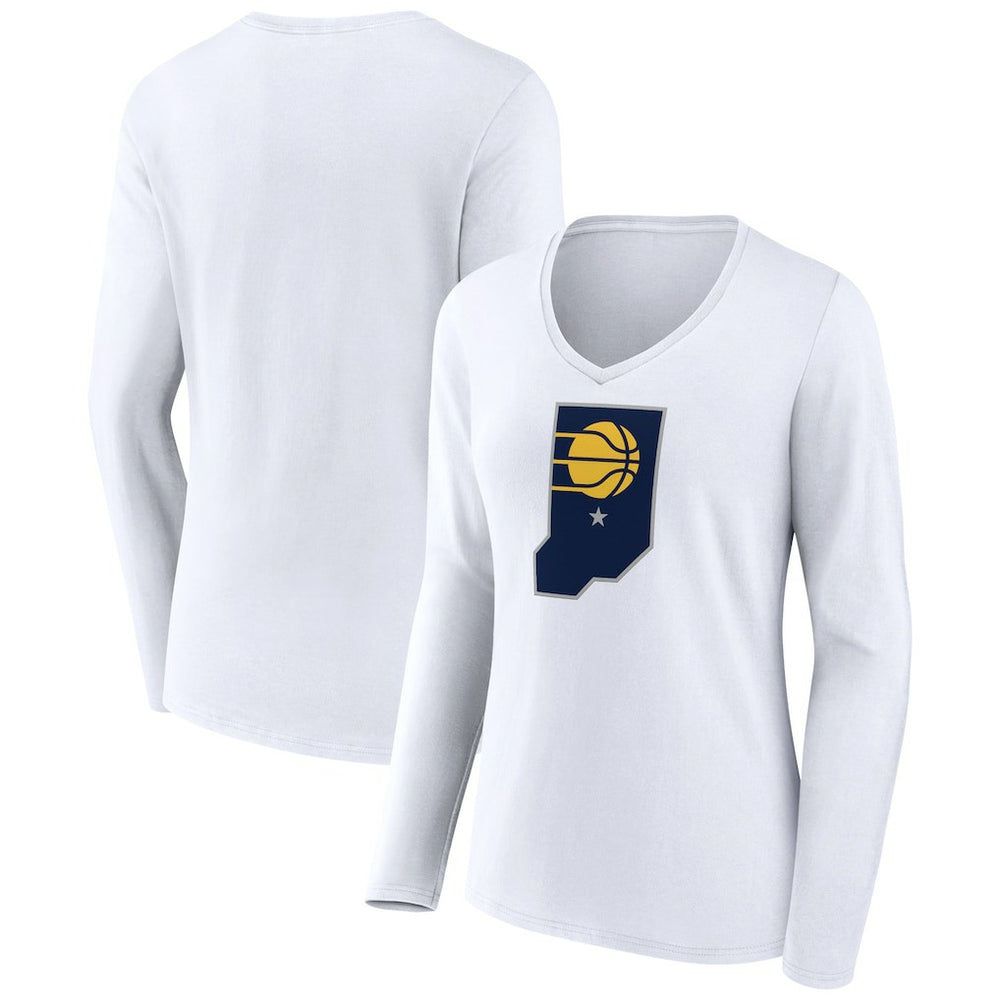 Indiana Pacers Women's Alternate Logo V-Neck Long Sleeve T-Shirt - White for sale