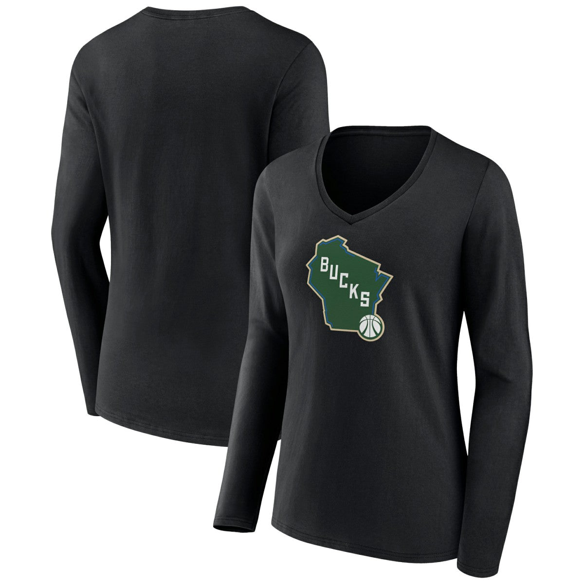 Milwaukee Bucks Women's Alternate Logo V-Neck Long Sleeve T-Shirt - Black shop