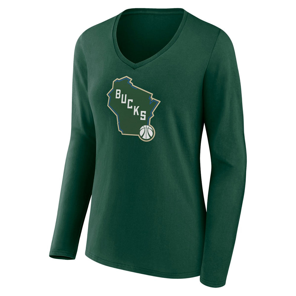 Milwaukee Bucks Women's Alternate Logo V-Neck Long Sleeve T-Shirt - Green cheap