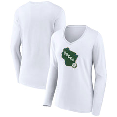 Milwaukee Bucks Women's Alternate Logo V-Neck Long Sleeve T-Shirt - White outlet