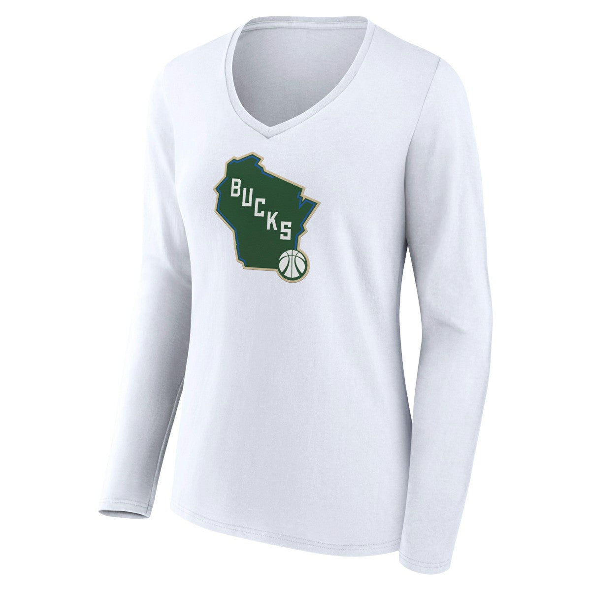 Milwaukee Bucks Women's Alternate Logo V-Neck Long Sleeve T-Shirt - White outlet