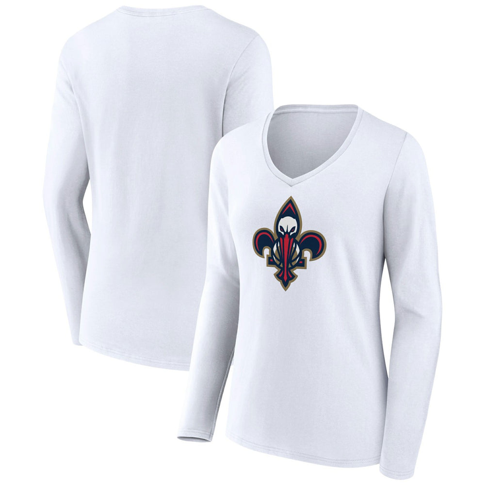 New Orleans Pelicans Women's Alternate Logo V-Neck Long Sleeve T-Shirt - White discount