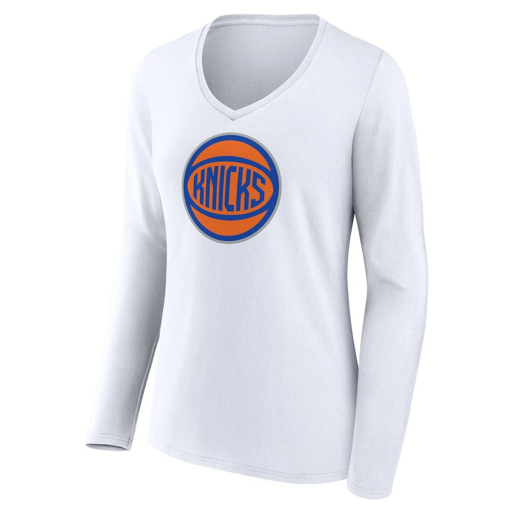 New York Knicks Women's Alternate Logo V-Neck Long Sleeve T-Shirt - White discount