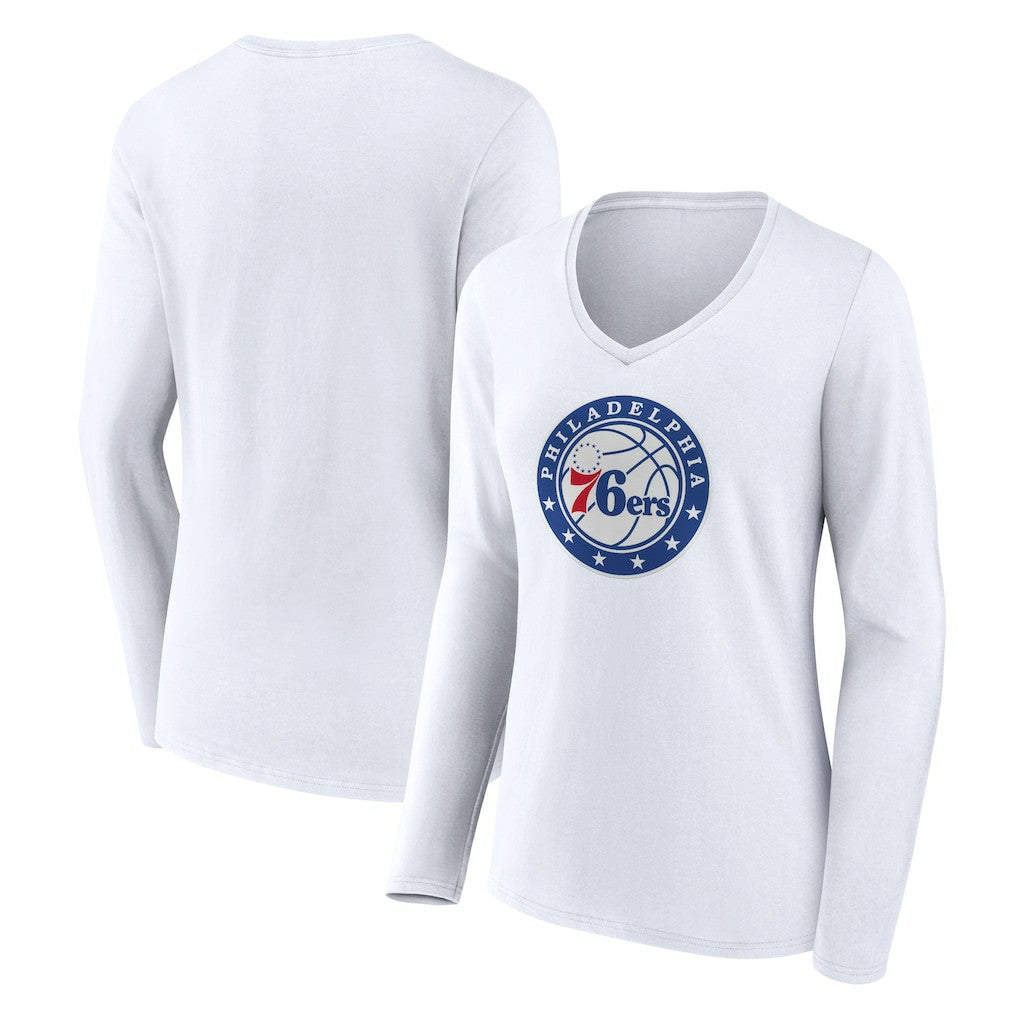 Philadelphia 76ers Women's Alternate Logo V-Neck Long Sleeve T-Shirt - White for sale