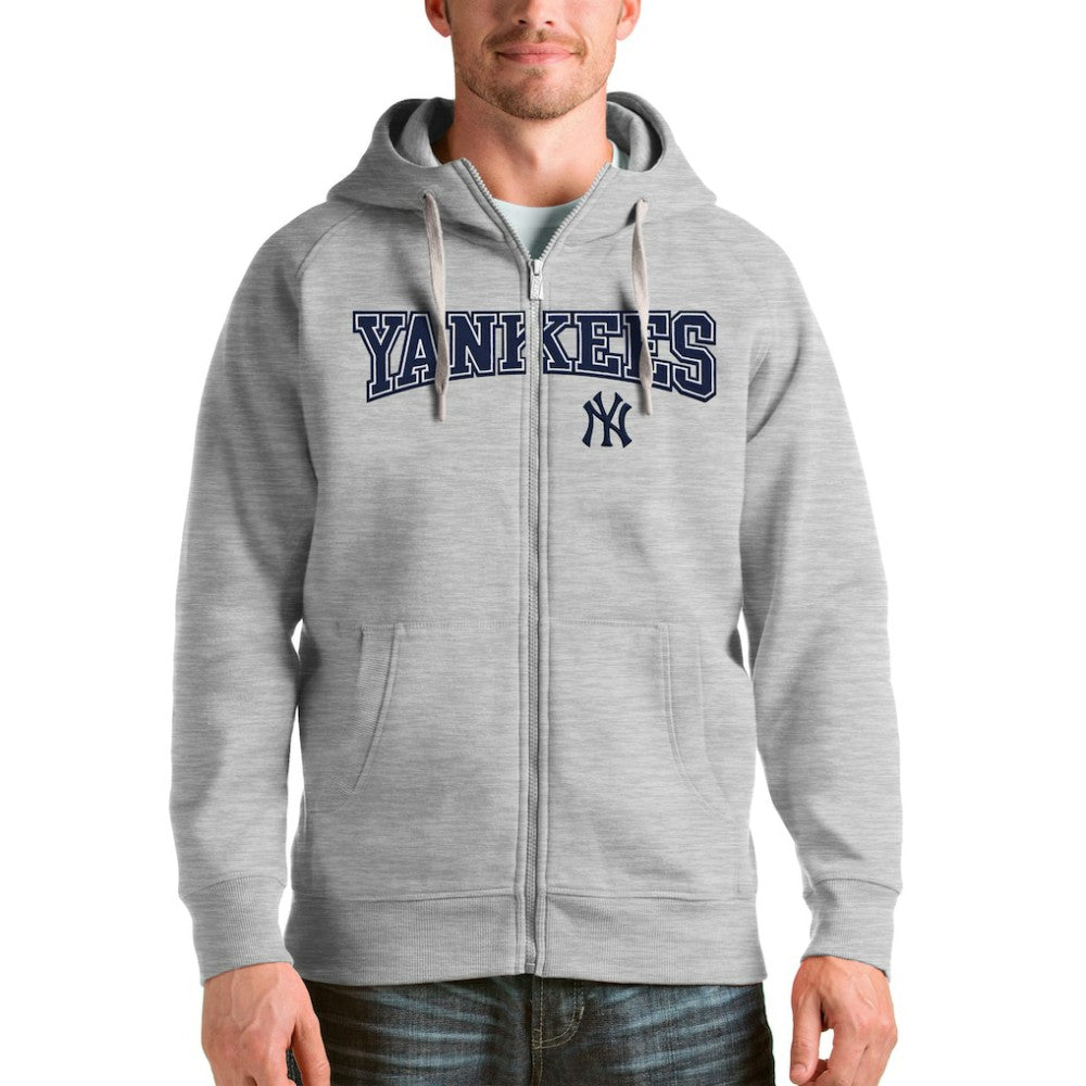 New York Yankees Antigua Team Logo Victory Full-Zip Hoodie Heather Gray