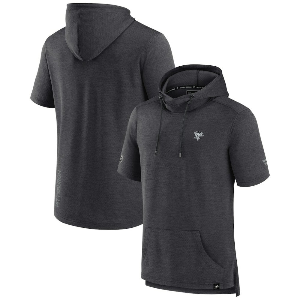Pittsburgh Penguins Fanatics Authentic Pro Short Sleeve Pullover Hoodie - Heather Charcoal Hoodies