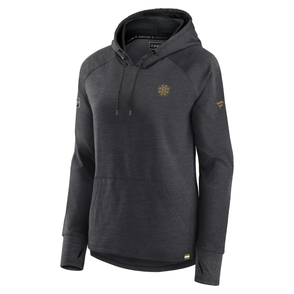 Boston Bruins Fanatics Women's Authentic Pro Pullover Hoodie - Heather Charcoal Hoodies