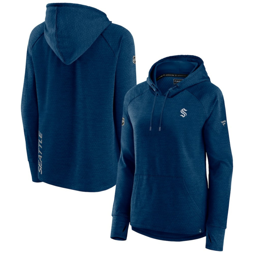 Seattle Kraken Fanatics Women's Authentic Pro Pullover Hoodie - Heather Deep Sea Blue Hoodies