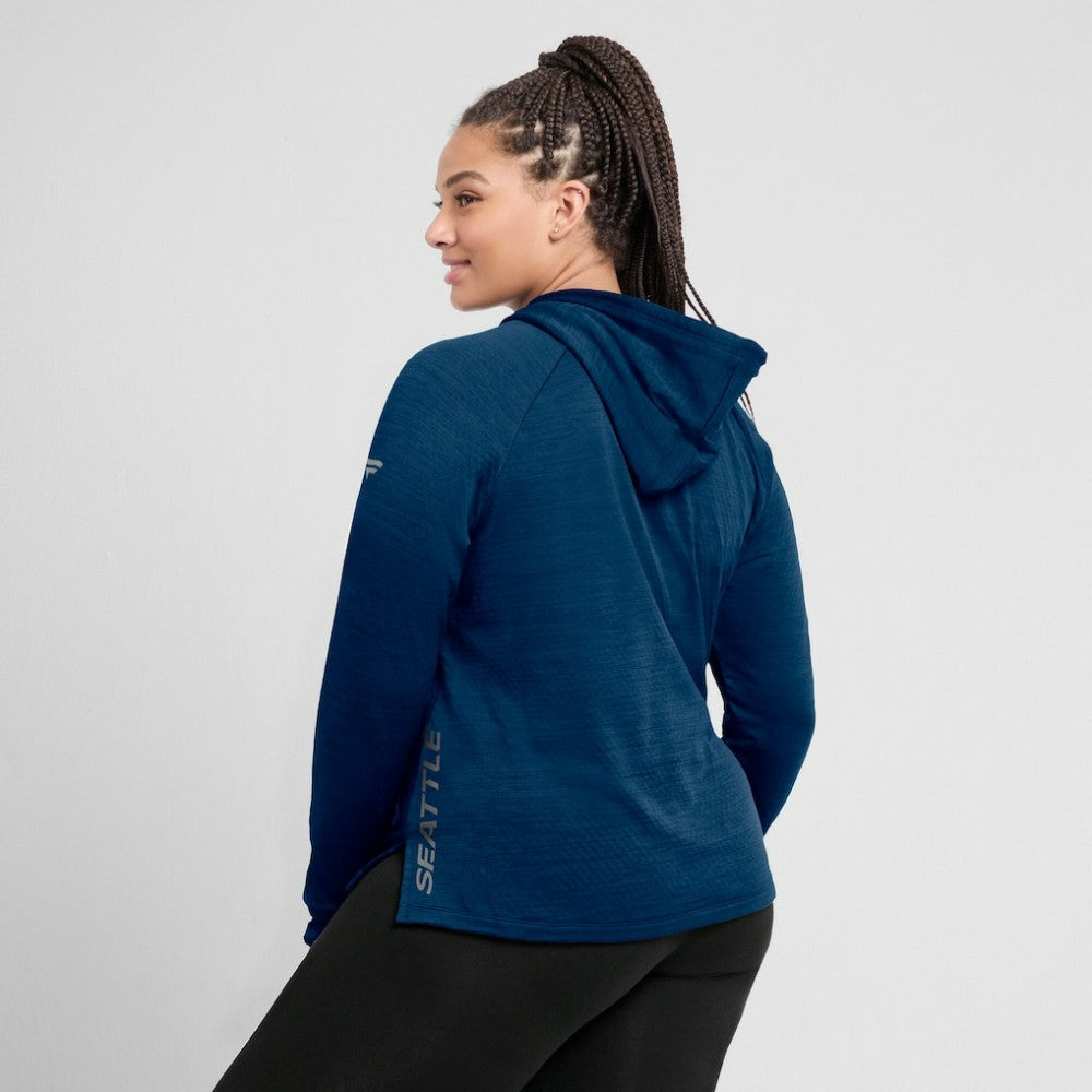 Seattle Kraken Fanatics Women's Authentic Pro Pullover Hoodie - Heather Deep Sea Blue Hoodies