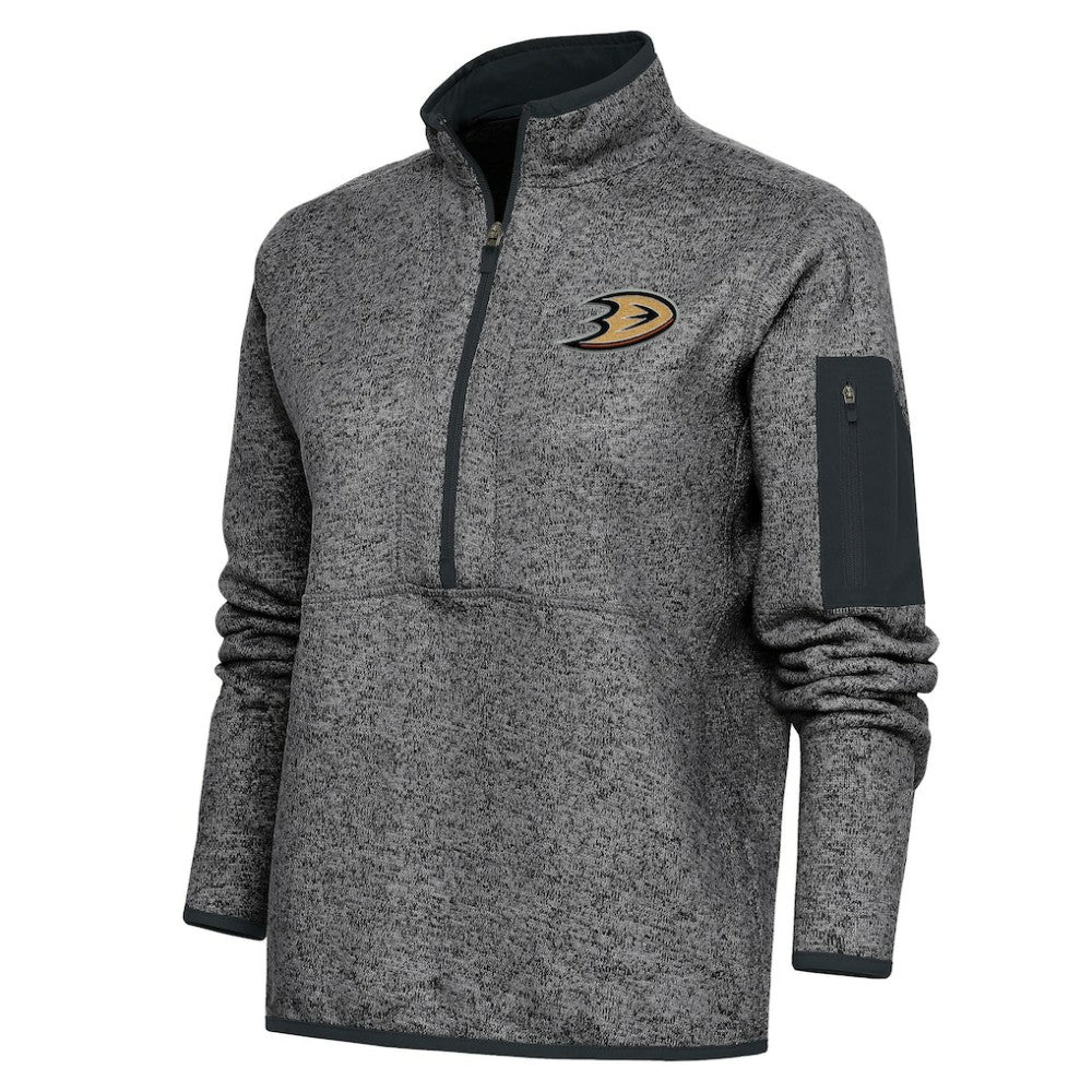 Anaheim Ducks Antigua Women's Team Logo Fortune Quarter-Zip Jacket - Heather Charcoal Jackets