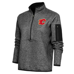 Calgary Flames Antigua Women's Team Logo Fortune Quarter-Zip Jacket - Heather Black Jackets