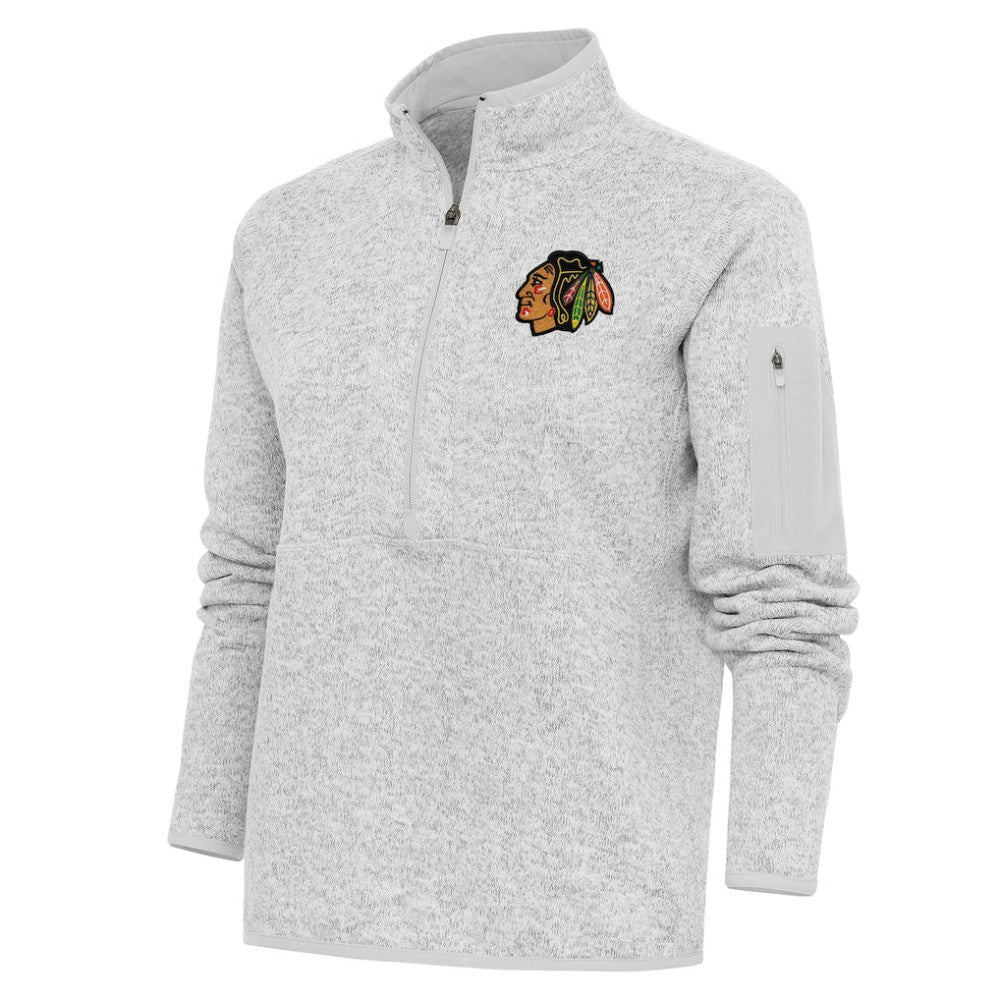 Chicago Blackhawks Antigua Women's Team Logo Fortune Quarter-Zip Jacket - Heather Gray Jackets