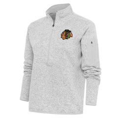 Chicago Blackhawks Antigua Women's Team Logo Fortune Quarter-Zip Jacket - Heather Gray Jackets