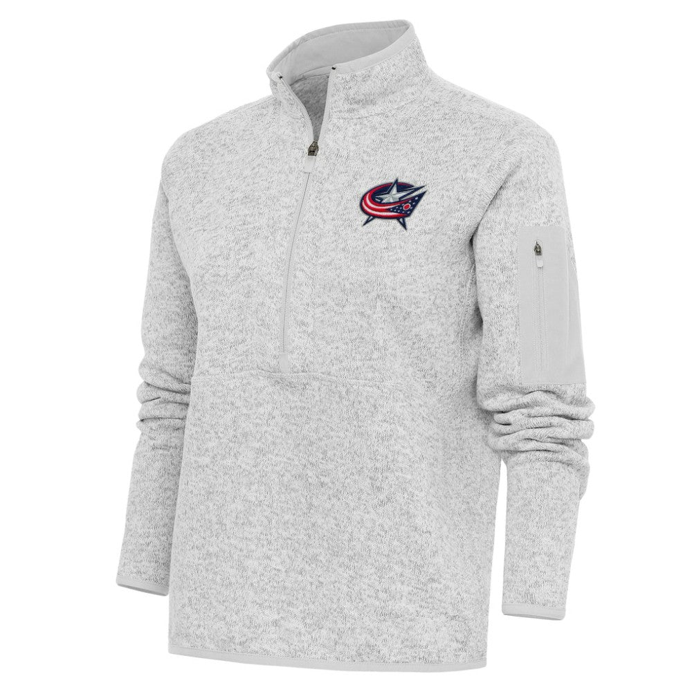 Columbus Blue Jackets Antigua Women's Team Logo Fortune Quarter-Zip Jacket - Heather Gray Jackets