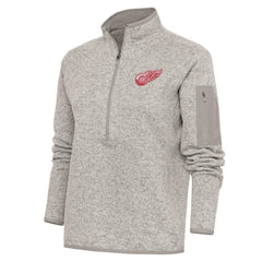 Detroit Red Wings Antigua Women's Team Logo Fortune Quarter-Zip Jacket - Oatmeal Jackets