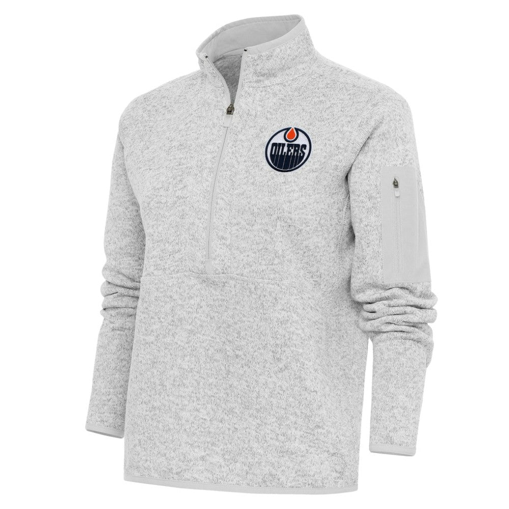 Edmonton Oilers Antigua Women's Team Logo Fortune Quarter-Zip Jacket - Heather Gray Jackets