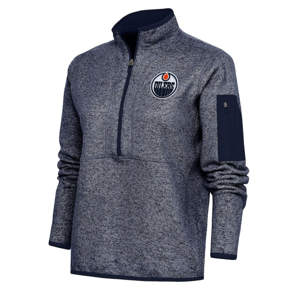 Edmonton Oilers Antigua Women's Team Logo Fortune Quarter-Zip Jacket - Heather Navy Jackets