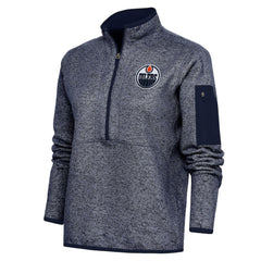 Edmonton Oilers Antigua Women's Team Logo Fortune Quarter-Zip Jacket - Heather Navy Jackets