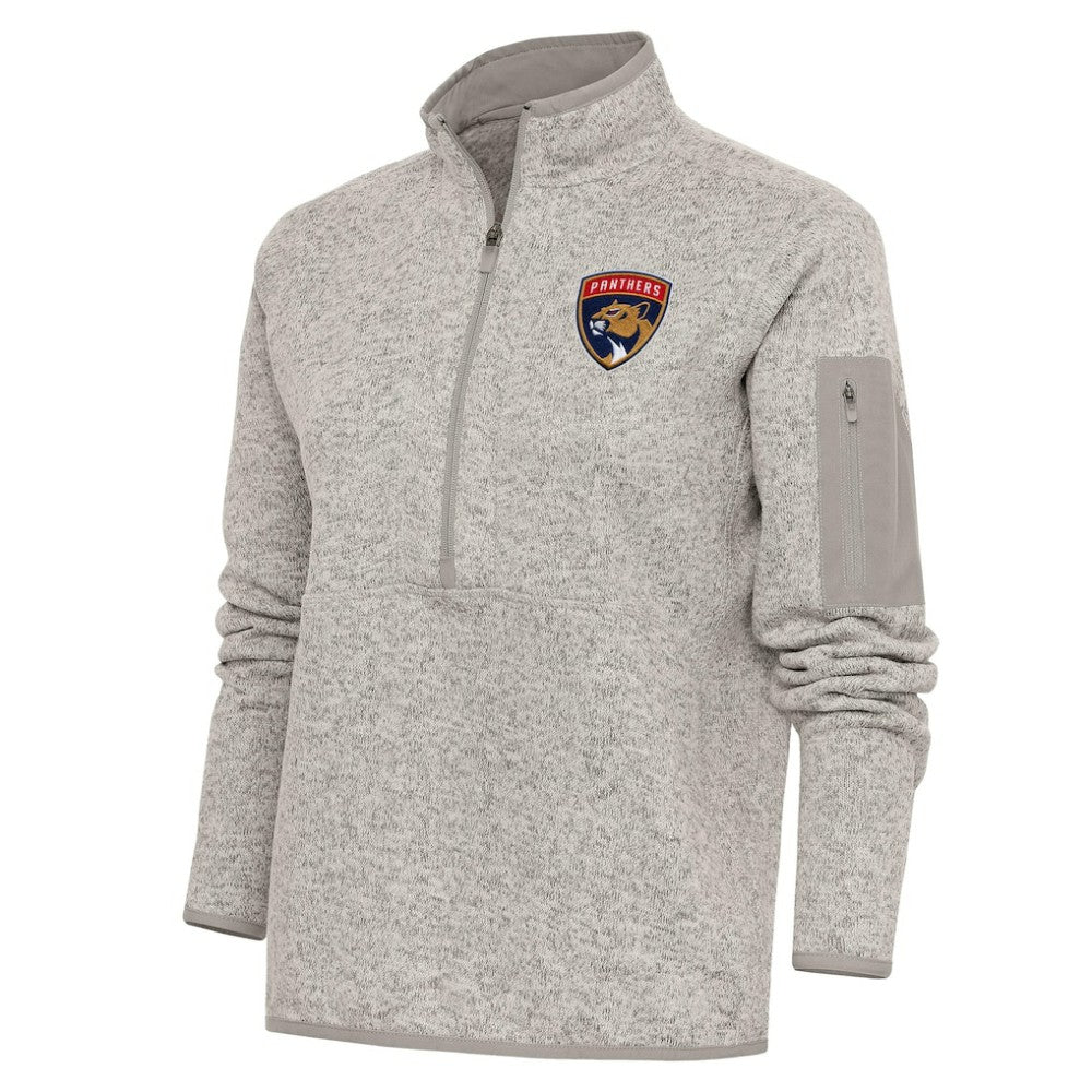 Florida Panthers Antigua Women's Team Logo Fortune Quarter-Zip Jacket - Oatmeal Jackets