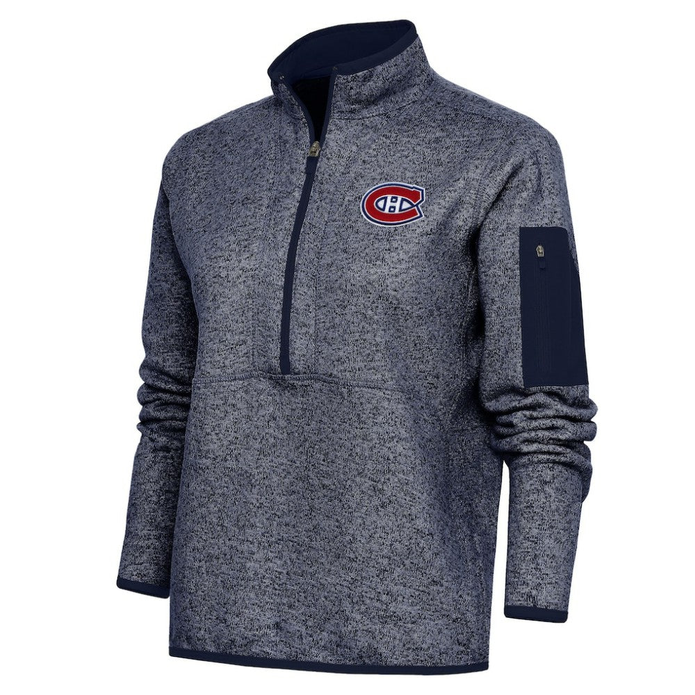 Montreal Canadiens Antigua Women's Team Logo Fortune Quarter-Zip Jacket - Heather Navy Jackets