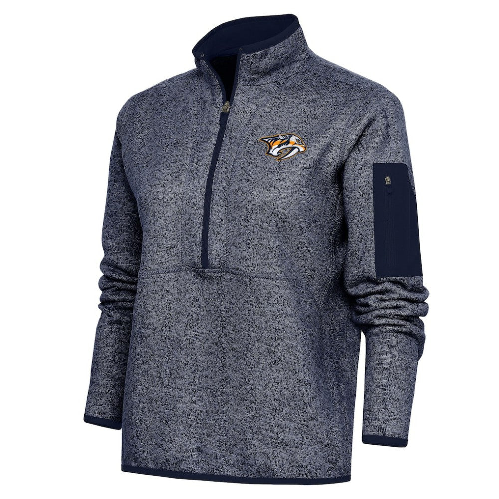 Nashville Predators Antigua Women's Team Logo Fortune Quarter-Zip Jacket - Heather Navy Jackets
