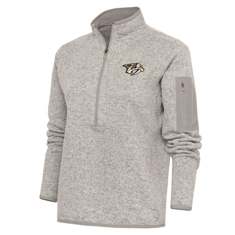 Nashville Predators Antigua Women's Team Logo Fortune Quarter-Zip Jacket - Oatmeal Jackets