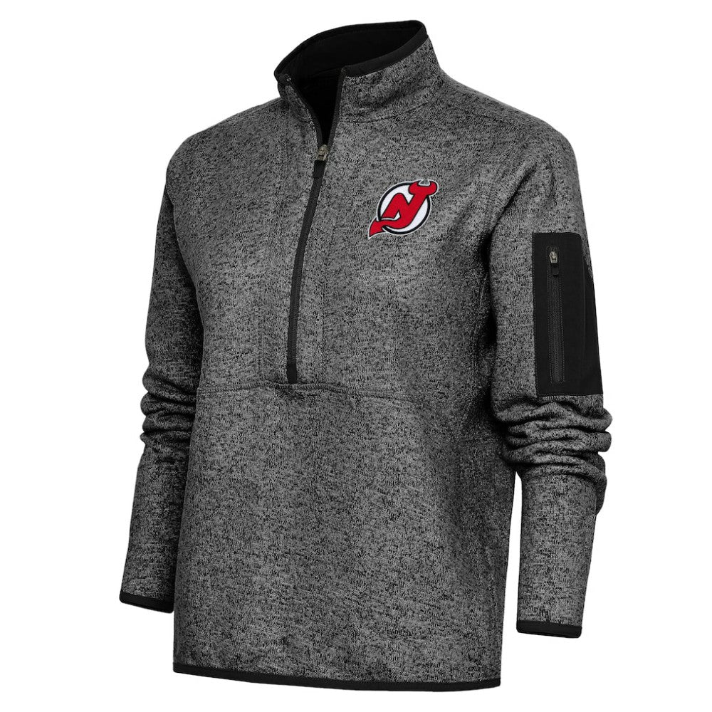 New Jersey Devils Antigua Women's Team Logo Fortune Quarter-Zip Jacket - Heather Black Jerseys