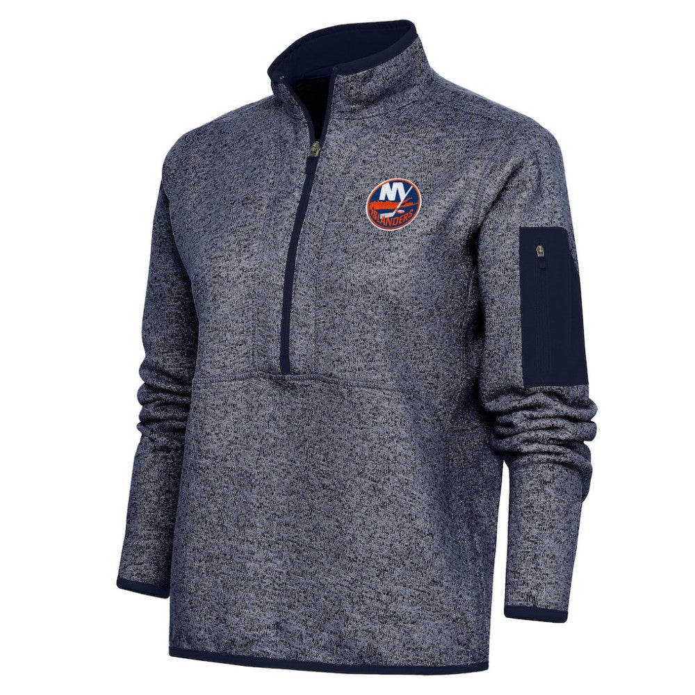 New York Islanders Antigua Women's Team Logo Fortune Quarter-Zip Jacket - Heather Navy Jackets
