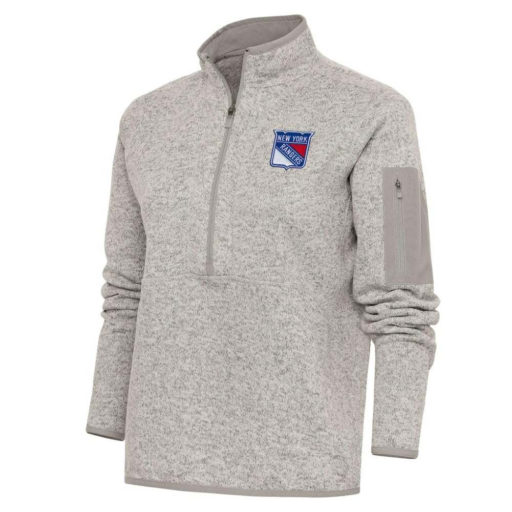 New York Rangers Antigua Women's Team Logo Fortune Quarter-Zip Jacket - Oatmeal Jackets