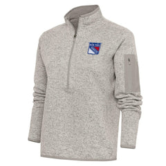 New York Rangers Antigua Women's Team Logo Fortune Quarter-Zip Jacket - Oatmeal Jackets