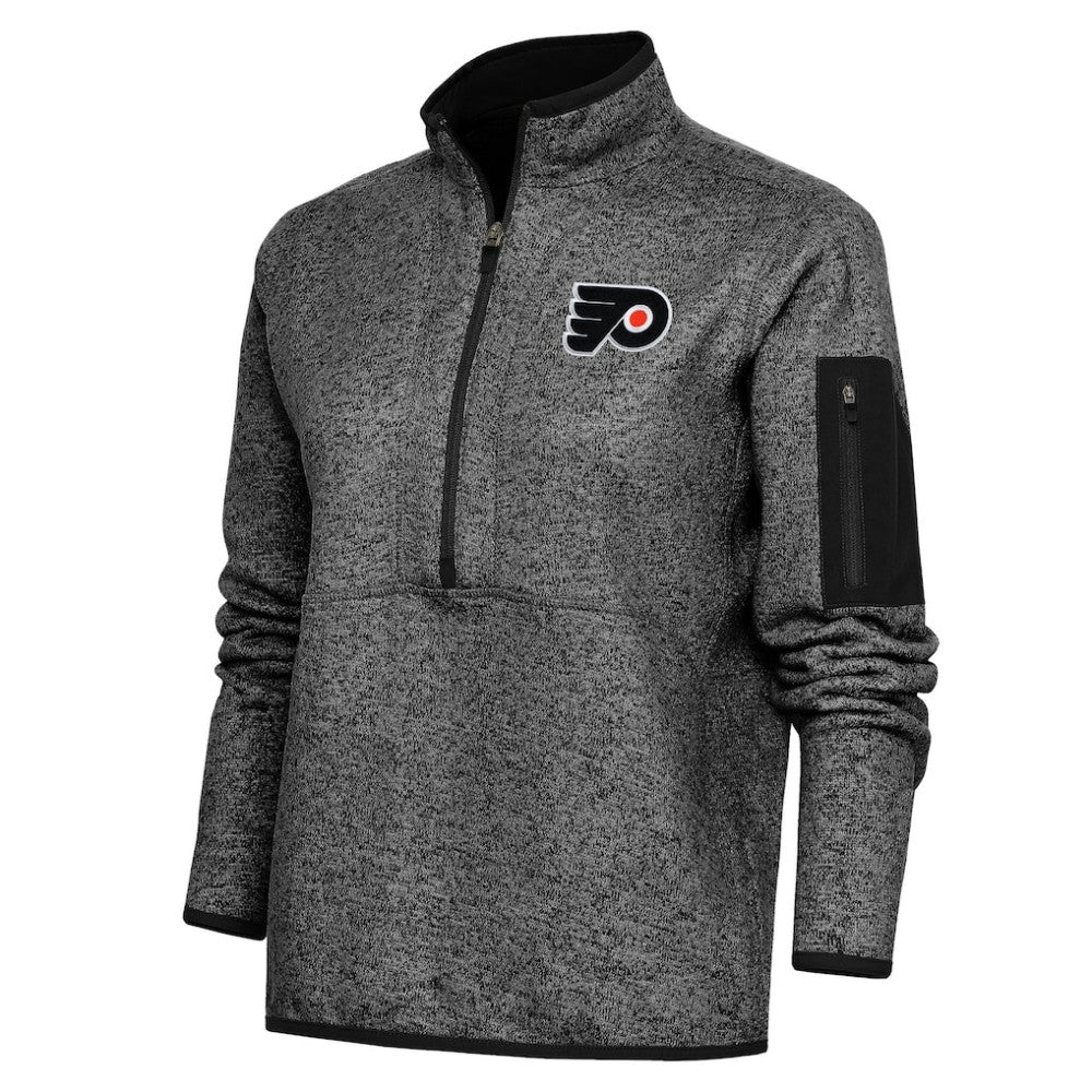 Philadelphia Flyers Antigua Women's Team Logo Fortune Quarter-Zip Jacket - Heather Black Jackets