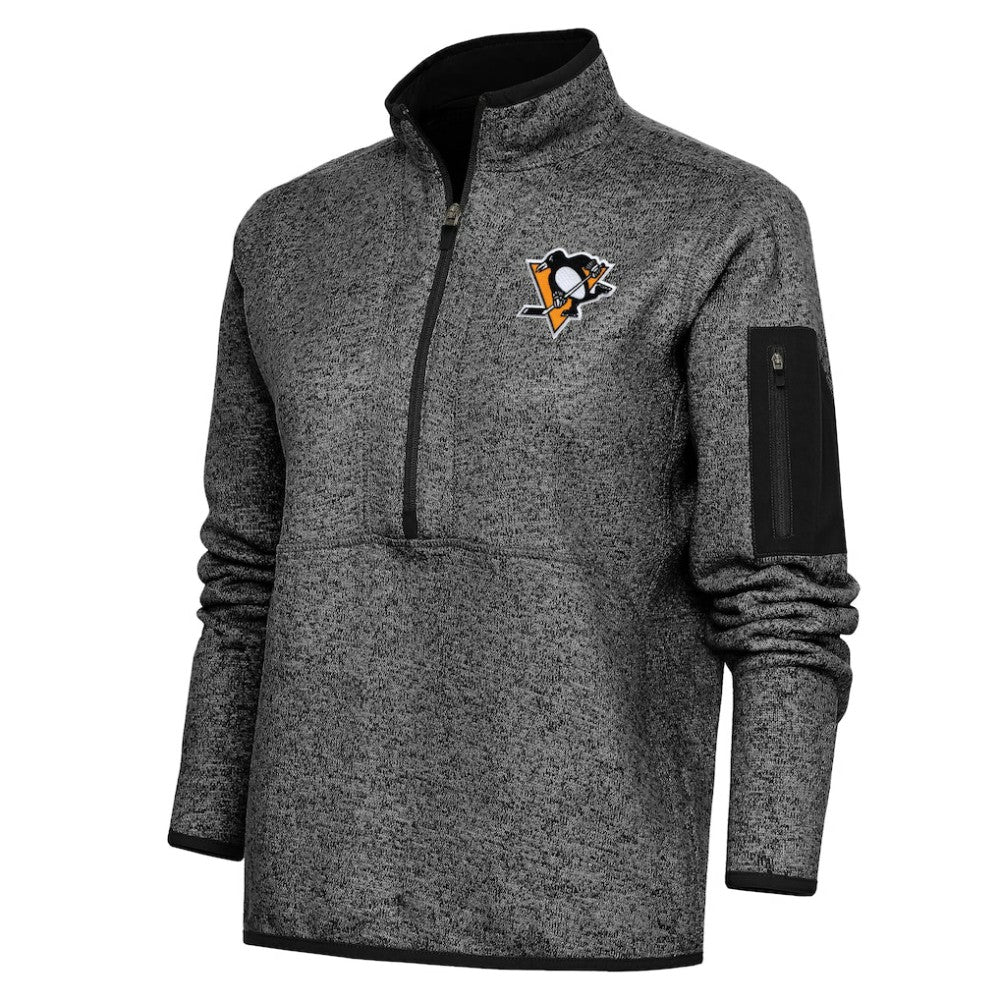 Pittsburgh Penguins Antigua Women's Team Logo Fortune Quarter-Zip Jacket - Heather Black Jackets