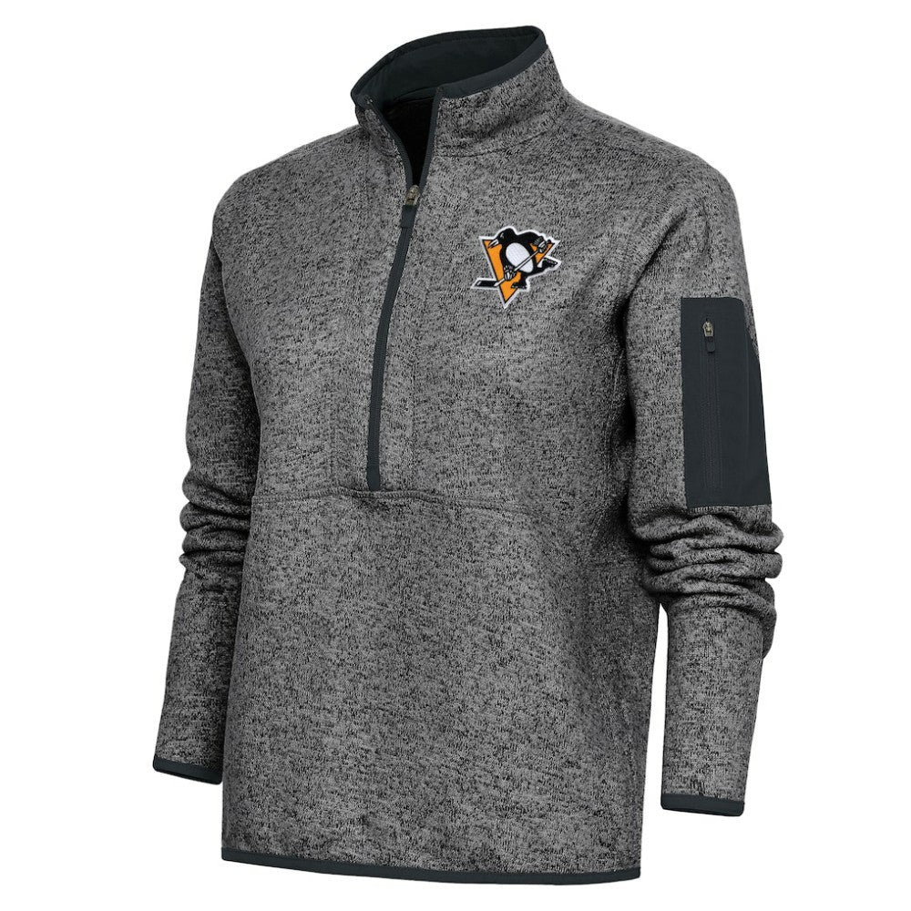 Pittsburgh Penguins Antigua Women's Team Logo Fortune Quarter-Zip Jacket - Heather Charcoal Jackets