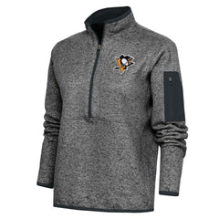 Pittsburgh Penguins Antigua Women's Team Logo Fortune Quarter-Zip Jacket - Heather Charcoal Jackets