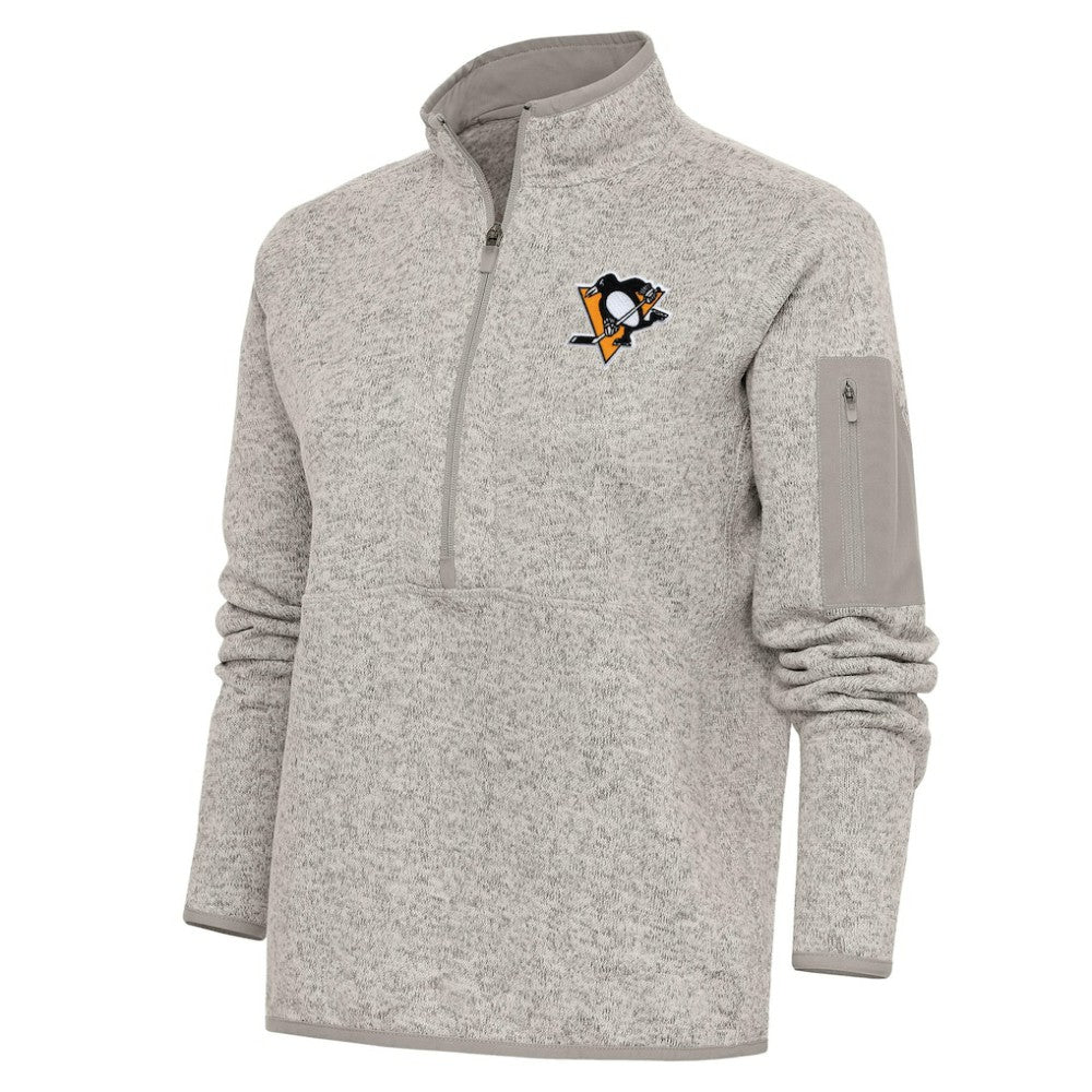 Pittsburgh Penguins Antigua Women's Team Logo Fortune Quarter-Zip Jacket - Oatmeal Jackets