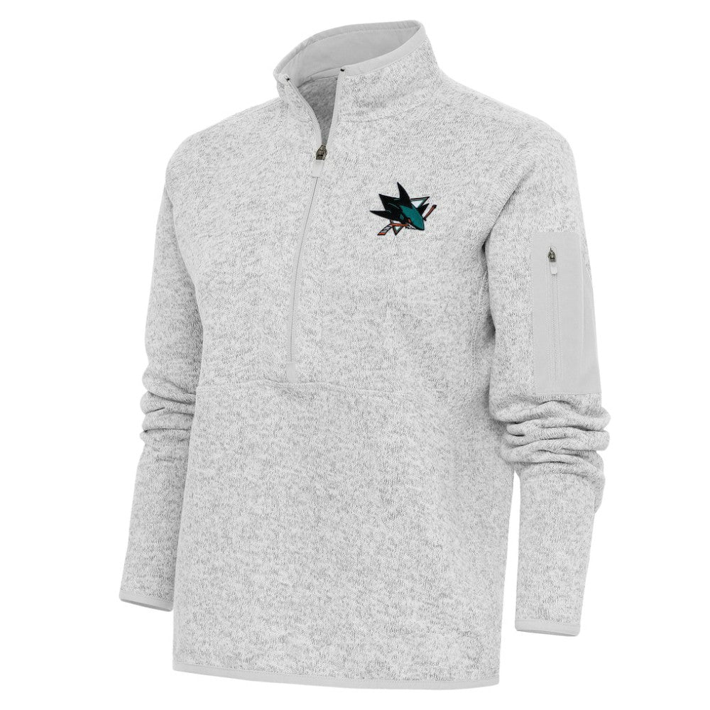 San Jose Sharks Antigua Women's Team Logo Fortune Quarter-Zip Jacket - Heather Gray Jackets