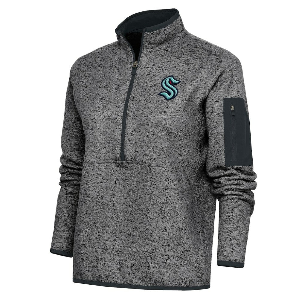 Seattle Kraken Antigua Women's Team Logo Fortune Quarter-Zip Jacket - Heather Charcoal Jackets