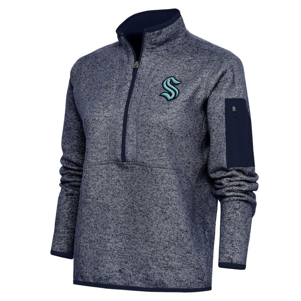 Seattle Kraken Antigua Women's Team Logo Fortune Quarter-Zip Jacket - Heather Navy Jackets
