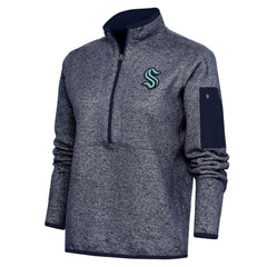Seattle Kraken Antigua Women's Team Logo Fortune Quarter-Zip Jacket - Heather Navy Jackets