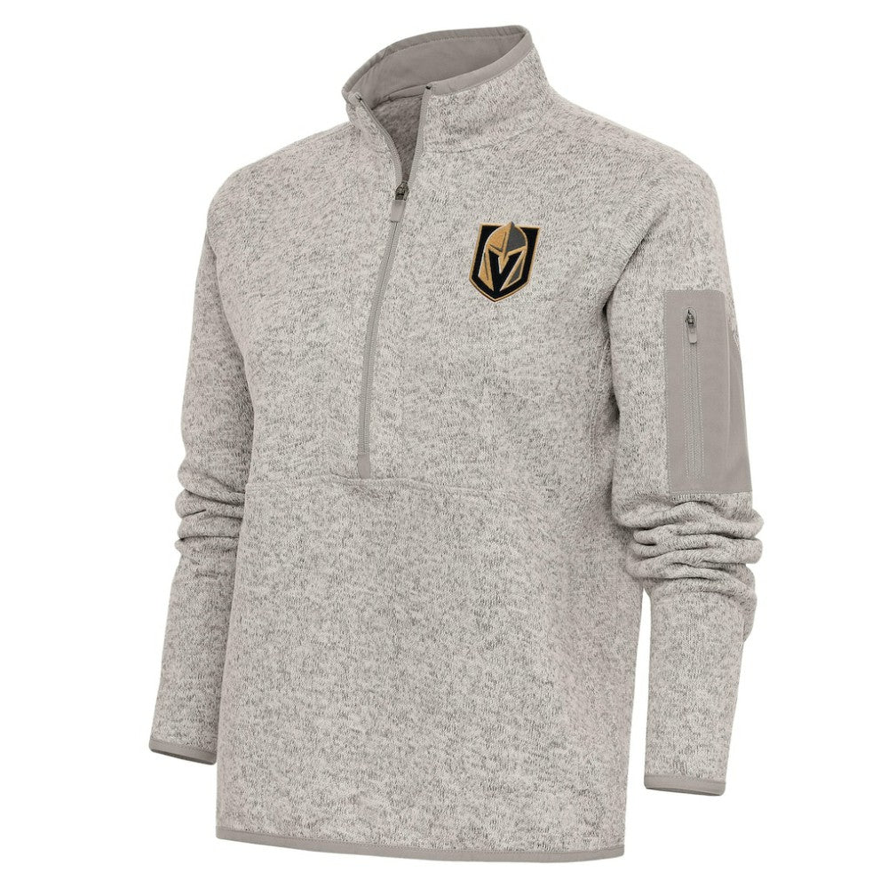 Vegas Golden Knights Antigua Women's Team Logo Fortune Quarter-Zip Jacket - Oatmeal Jackets